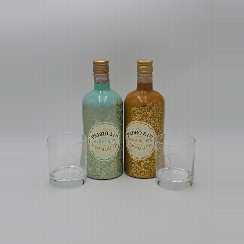 Vermut Premium Pack — Padró & Co. Blanco Reserva and Dorado Amargo
Suave with two Vermut Australia glasses